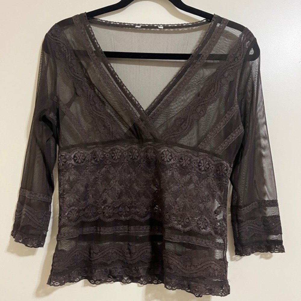 Y2K‎ Women Mesh Lace Top XS/Small Whimsigoth Forest Fairy Dark Romantic Festival